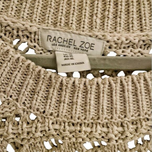 Rachel Zoe Tan Metallic Crochet Cropped Sweater Bohemian Cottagecore Size XL - Picture 5 of 6